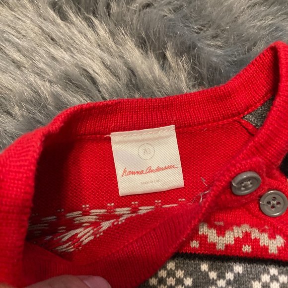 Hanna Andersson black white red Christmas winter knit sweater 70 cm - Picture 2 of 4